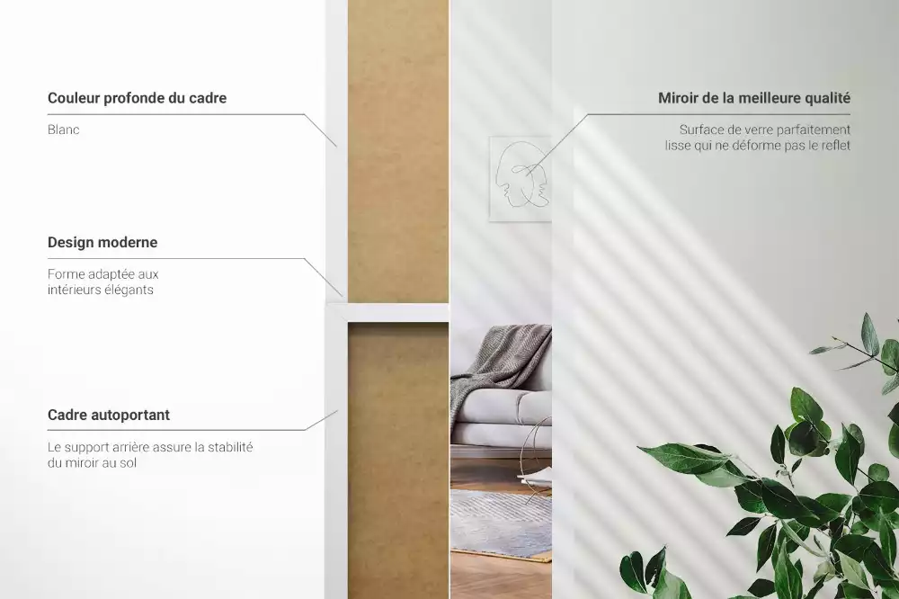 Oglindă de podea cu ramă albă minimalistă
