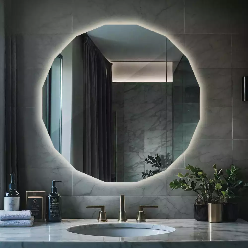 Oglindă geometrică de perete cu iluminare