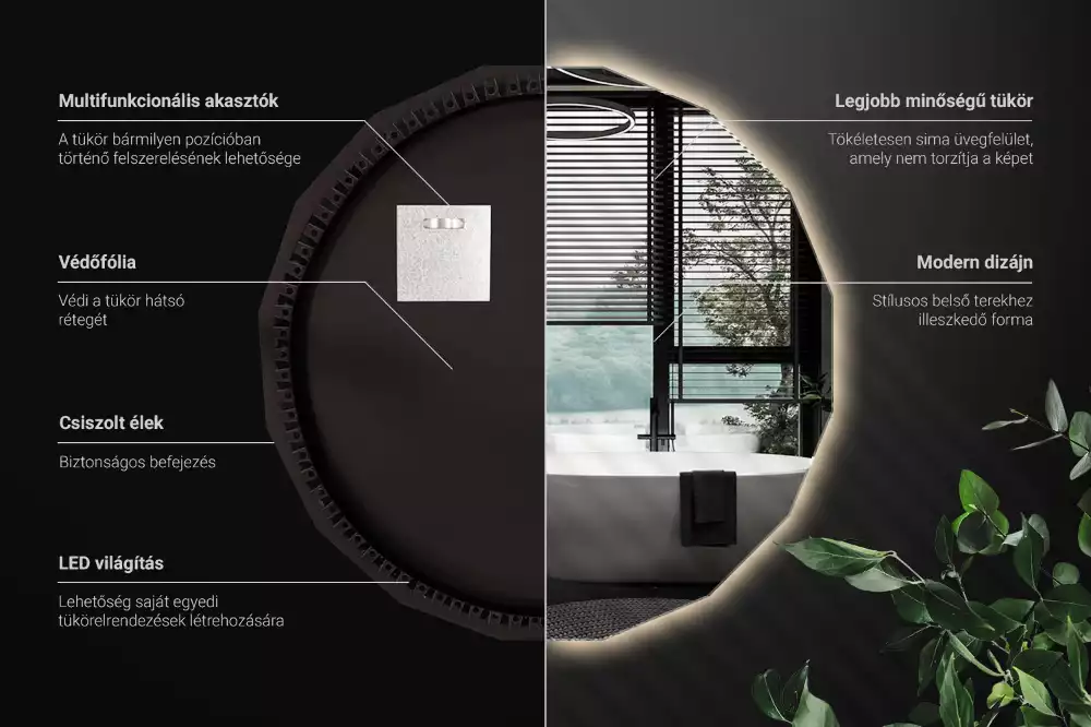 Oglindă geometrică de perete cu iluminare