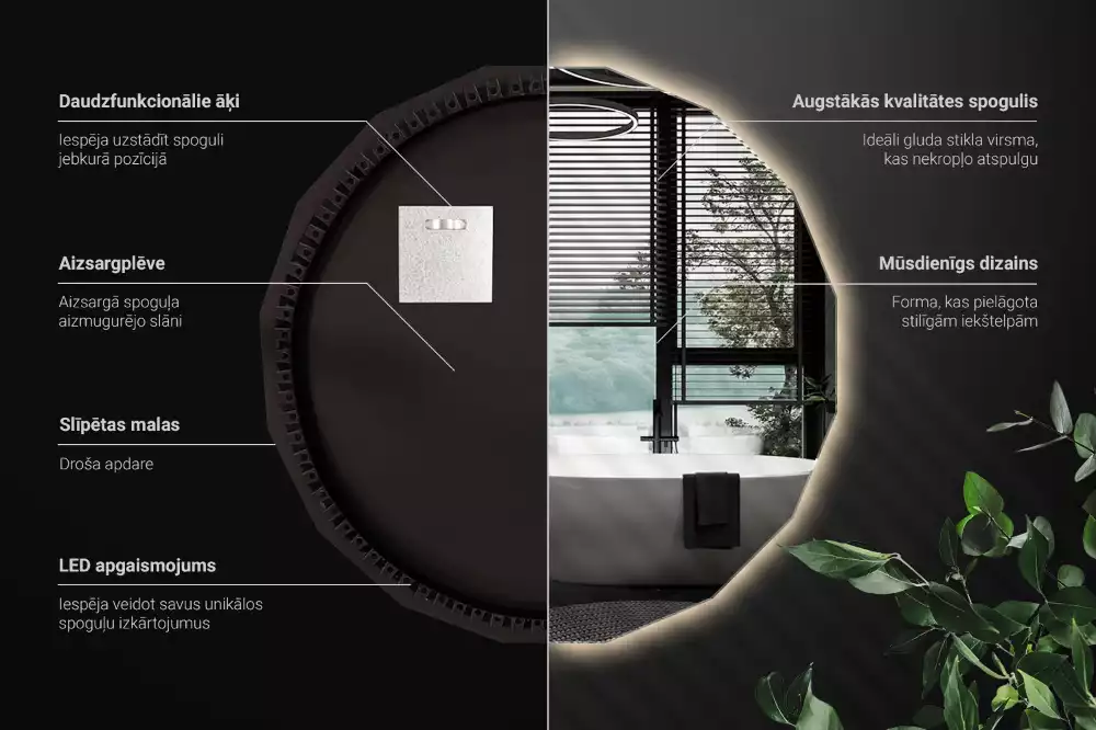 Oglindă geometrică de perete cu iluminare