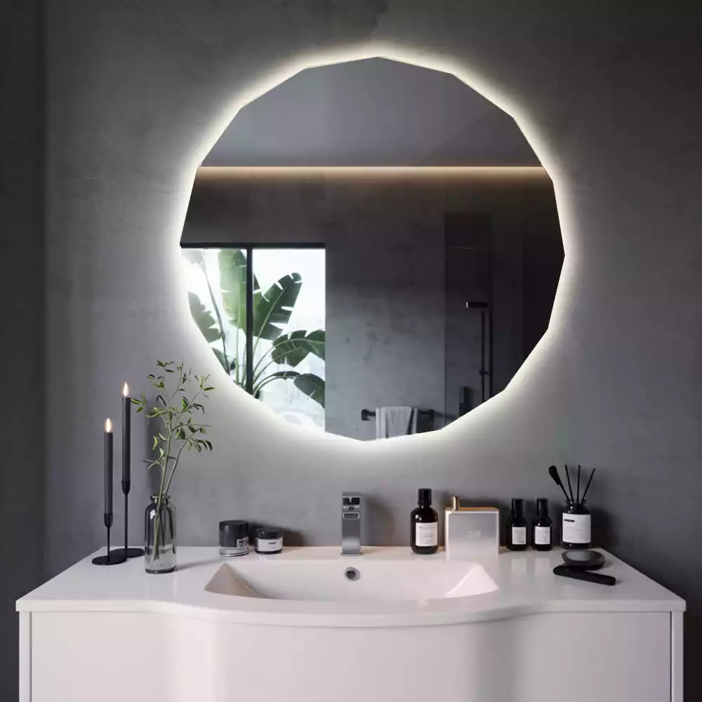 Oglindă geometrică de perete cu iluminare