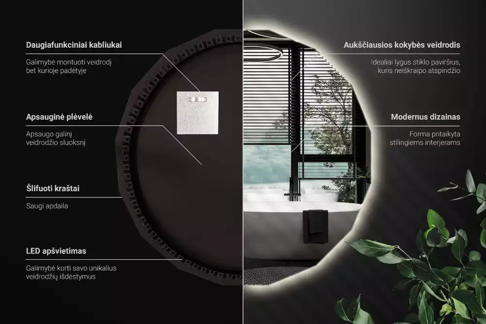 Oglindă geometrică de perete cu iluminare
