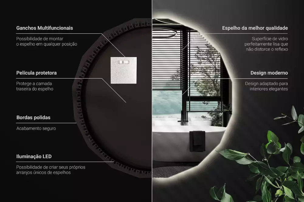 Oglindă geometrică de perete cu iluminare