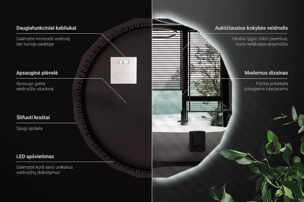 Oglindă geometrică de perete cu iluminare