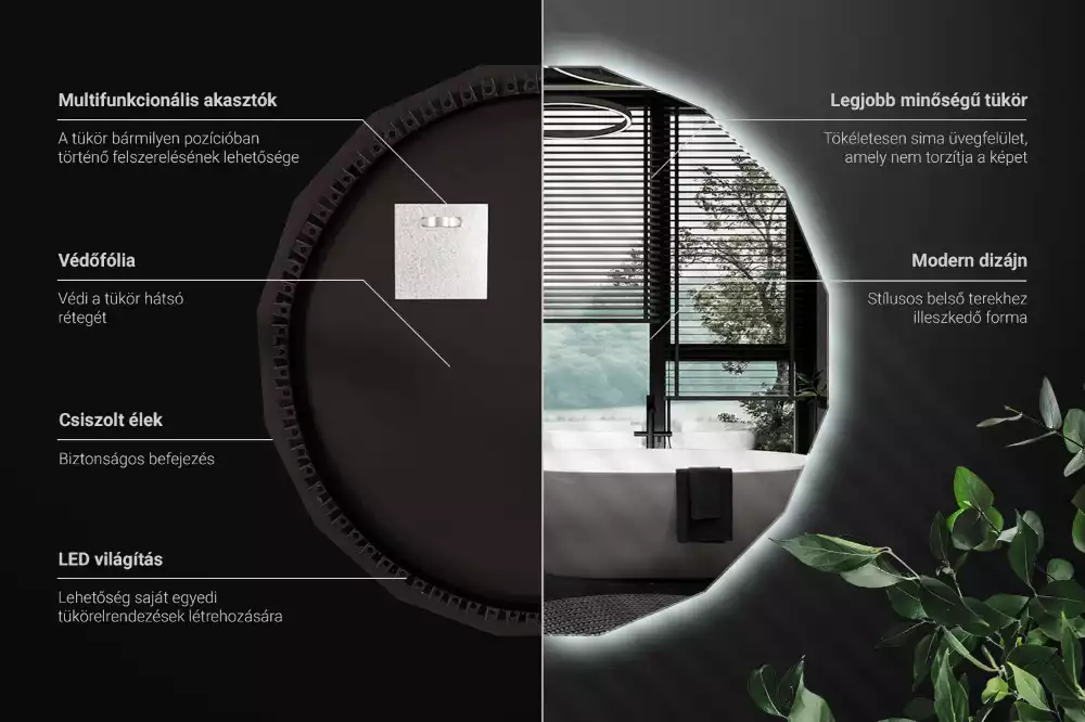 Oglindă geometrică de perete cu iluminare