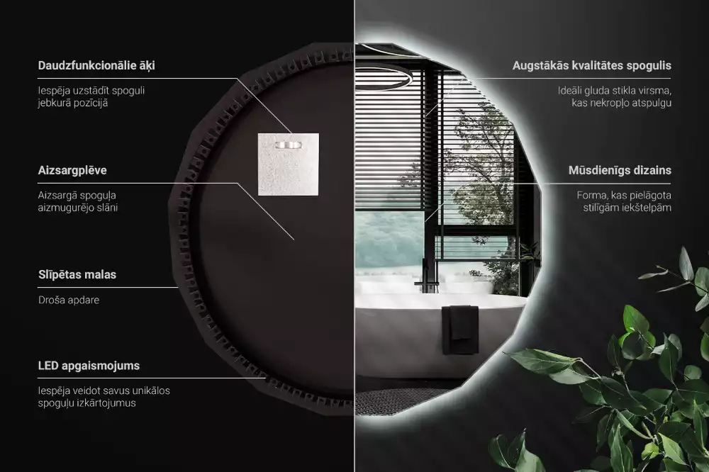 Oglindă geometrică de perete cu iluminare