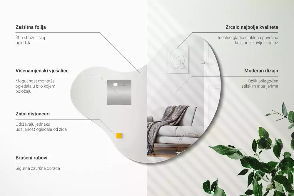 Oglindă decorativă suspendată cu formă organică