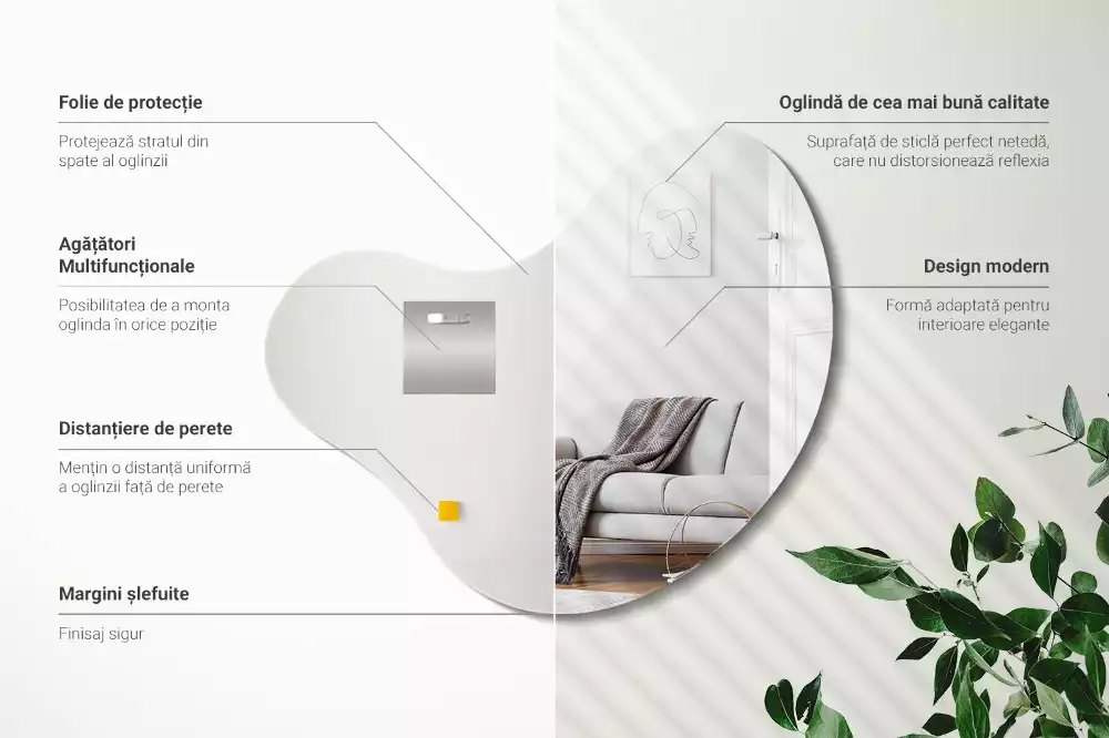 Oglindă decorativă suspendată cu formă organică
