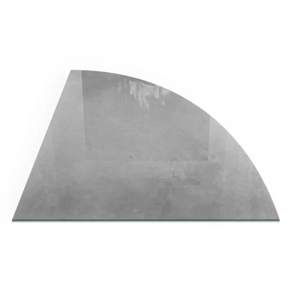 Placă de protecție din sticlă securizată sub sobă, formă sfert de cerc, model cu textură de beton