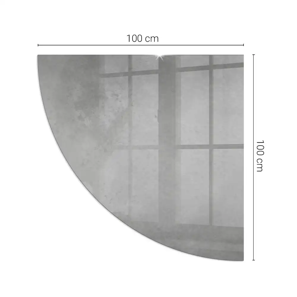 Placă de protecție din sticlă securizată sub sobă, formă sfert de cerc, model cu textură de beton