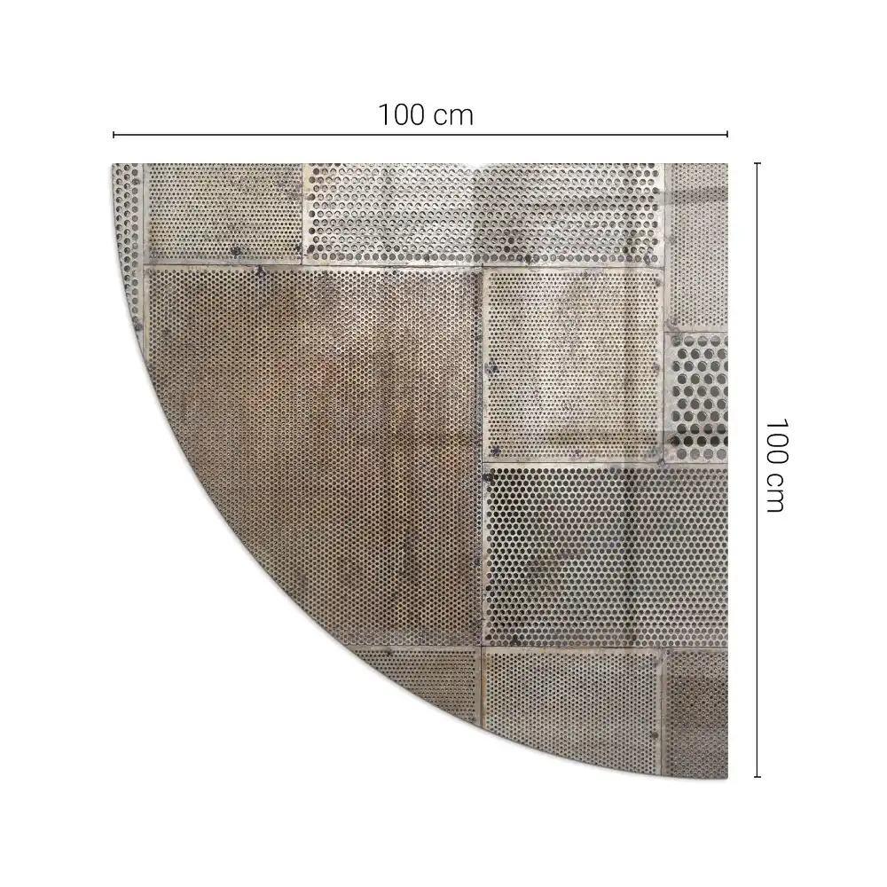 Placă de protecție din sticlă securizată sub sobă în formă de sfert de cerc cu model tablă perforată