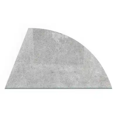Placă de protecție din sticlă securizată sub sobă în formă de sfert de cerc cu textură de beton brut