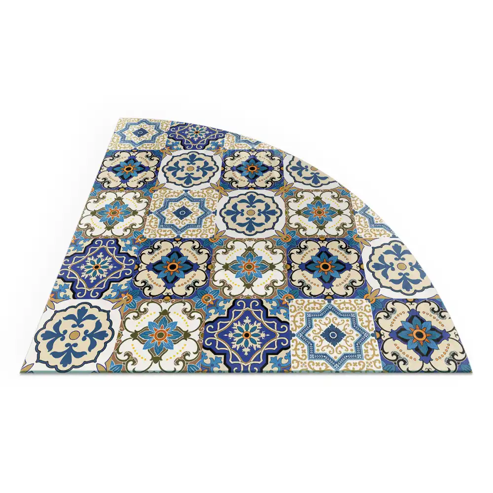 Sticlă securizată de protecție sub sobă, model sfert de cerc cu mozaic floral