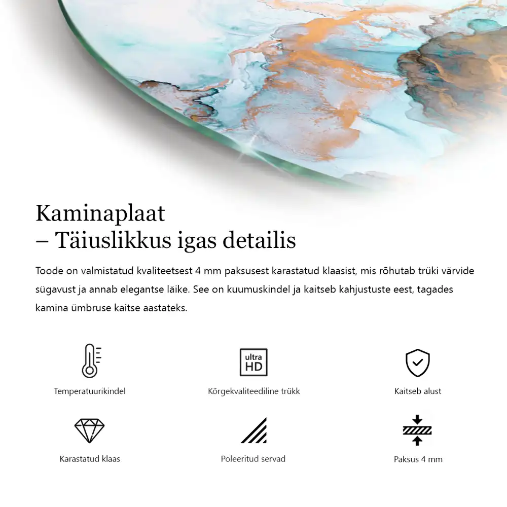 Sticlă securizată de protecție sub sobă, model sfert de cerc cu mozaic floral