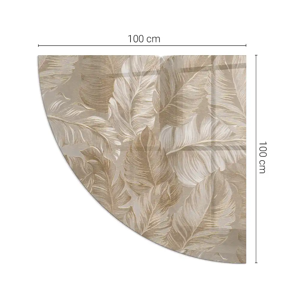 Placă de protecție din sticlă securizată sub sobă formă sfert de cerc cu model floral discret