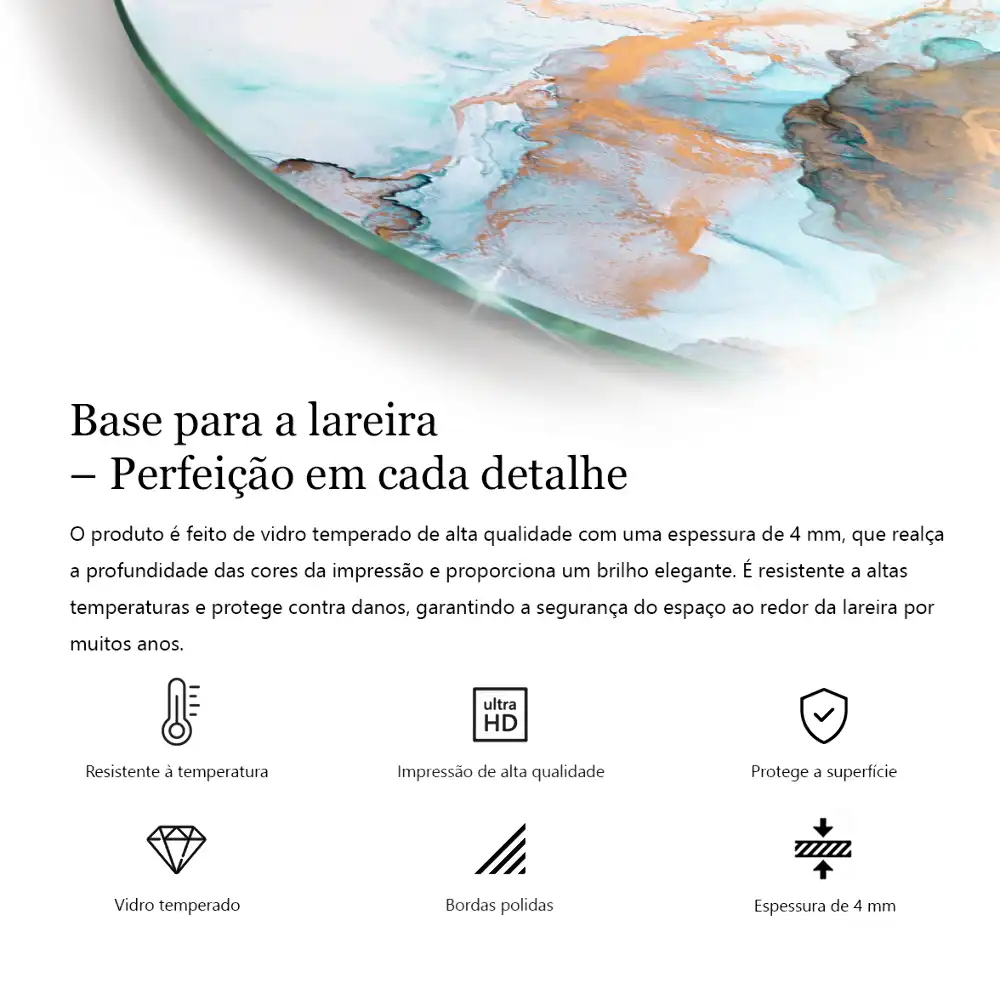 Placă de sticlă pentru șemineu sfert de cerc cu textură de piatră