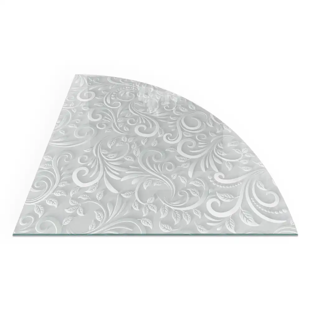 Placă de protecție din sticlă securizată sub sobă, formă sfert de cerc cu model floral elegant