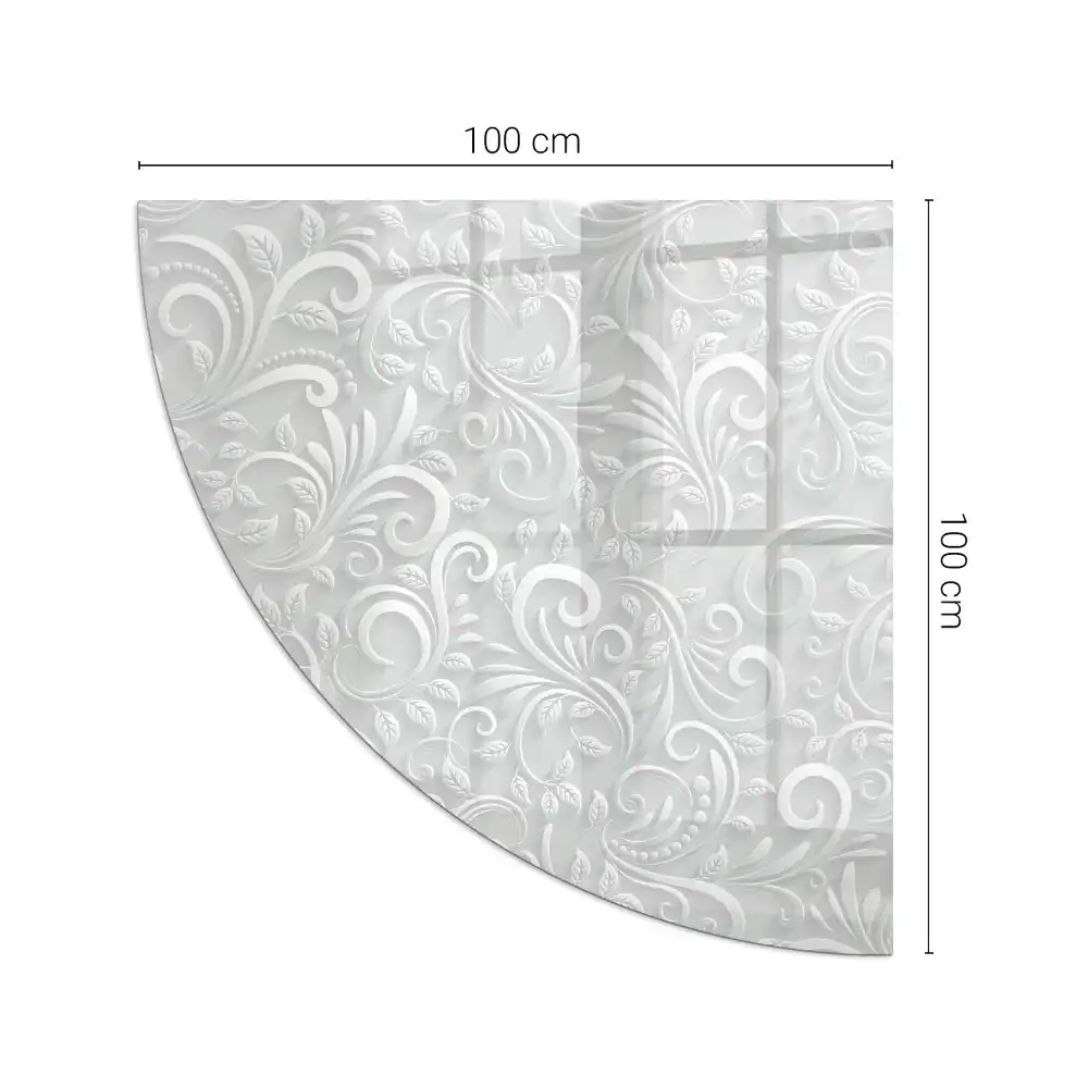 Placă de protecție din sticlă securizată sub sobă, formă sfert de cerc cu model floral elegant