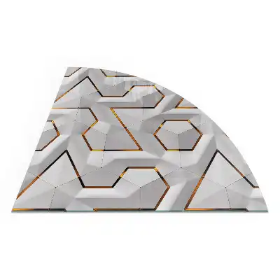 Placă din sticlă securizată pentru protecția pardoselii sub sobă cu model geometric 3D