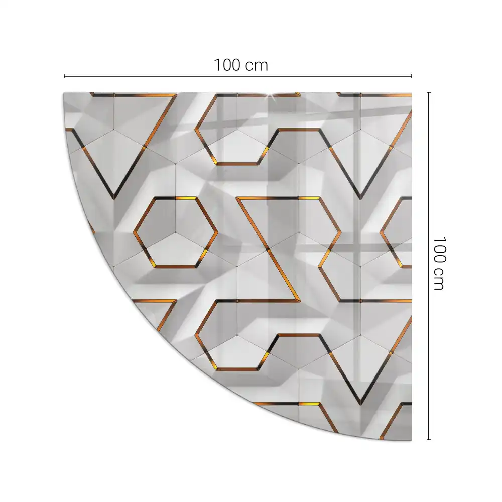 Placă din sticlă securizată pentru protecția pardoselii sub sobă cu model geometric 3D