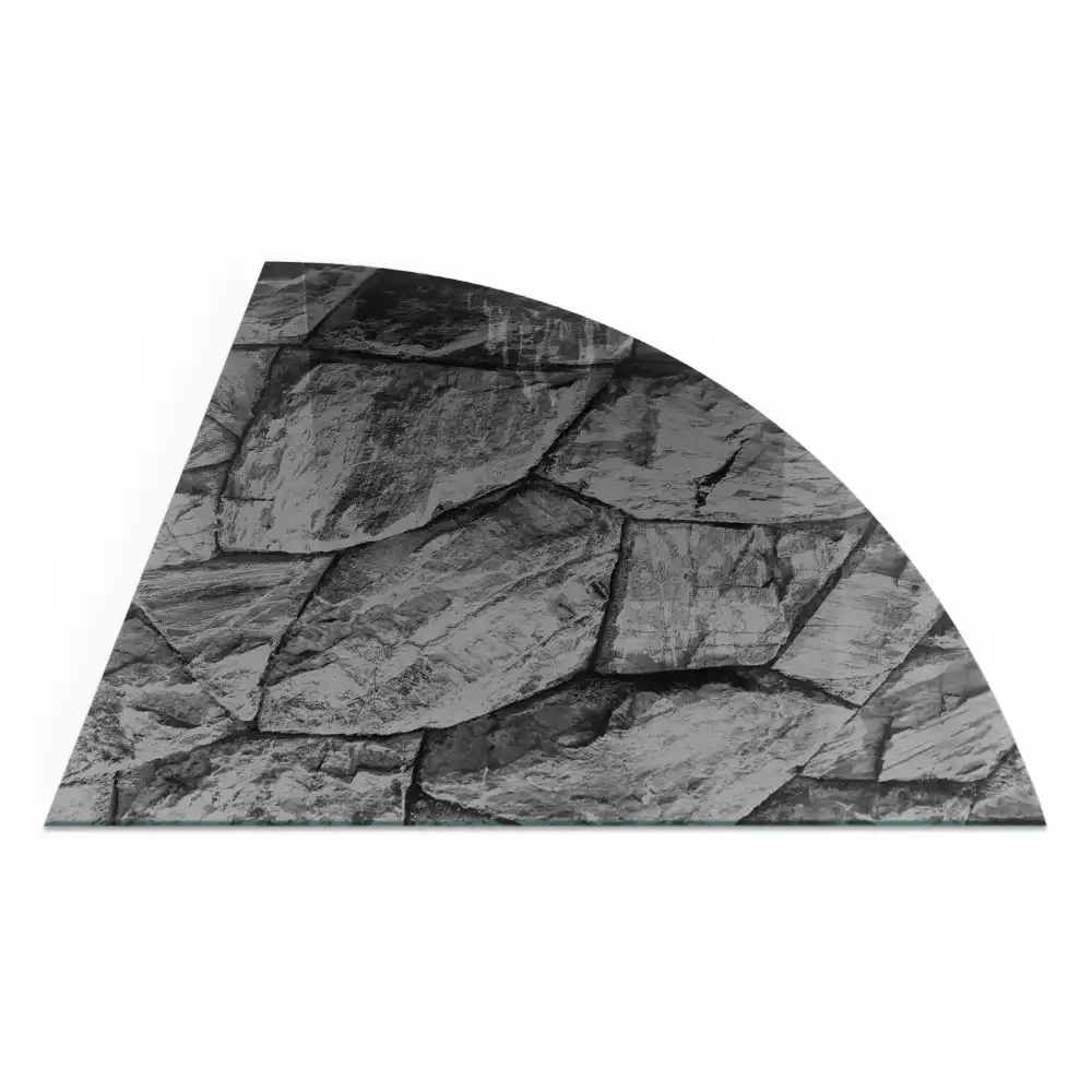 Placă de protecție din sticlă securizată sub sobă formă sfert de cerc model piatră naturală