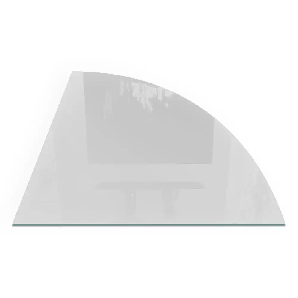 Placă din sticlă securizată sub sobă în formă de sfert de cerc de culoare gri