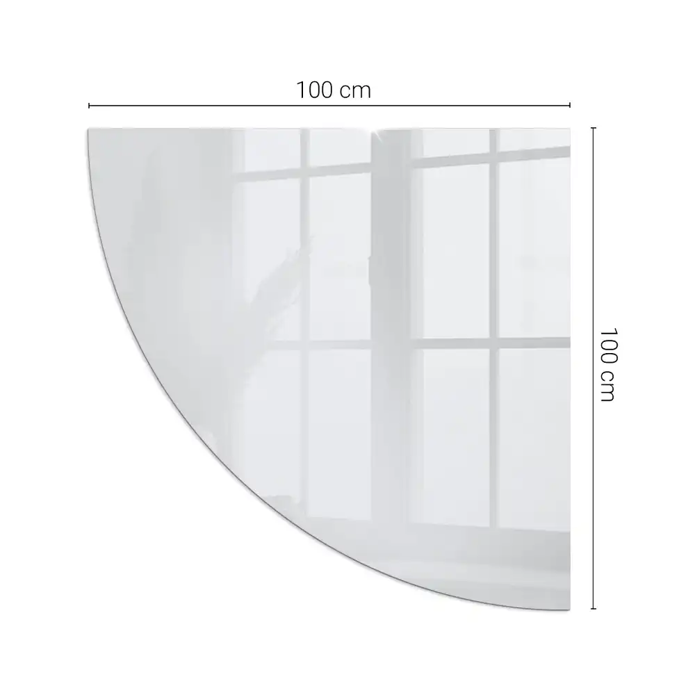 Placă de protecție din sticlă securizată sub sobă formă sfert de cerc albă