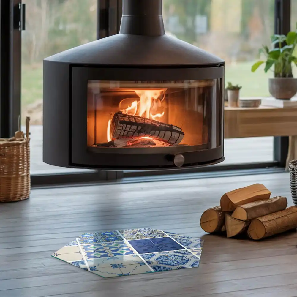 Placă de protecție pentru sobă cu model hexagonal tip plăci ceramice