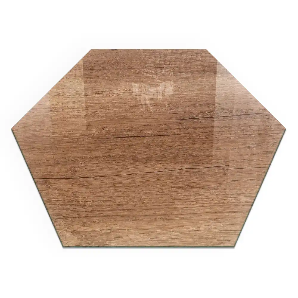 Placă de protecție hexagonală pentru șemineu cu aspect de lemn natural
