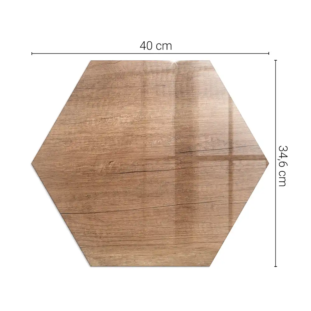 Placă de protecție hexagonală pentru șemineu cu aspect de lemn natural