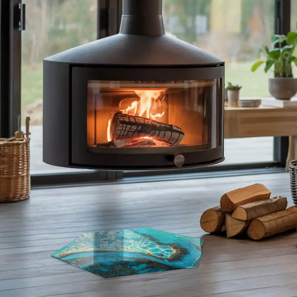 Placă de protecție hexagonală pentru sobă cu model abstract organic