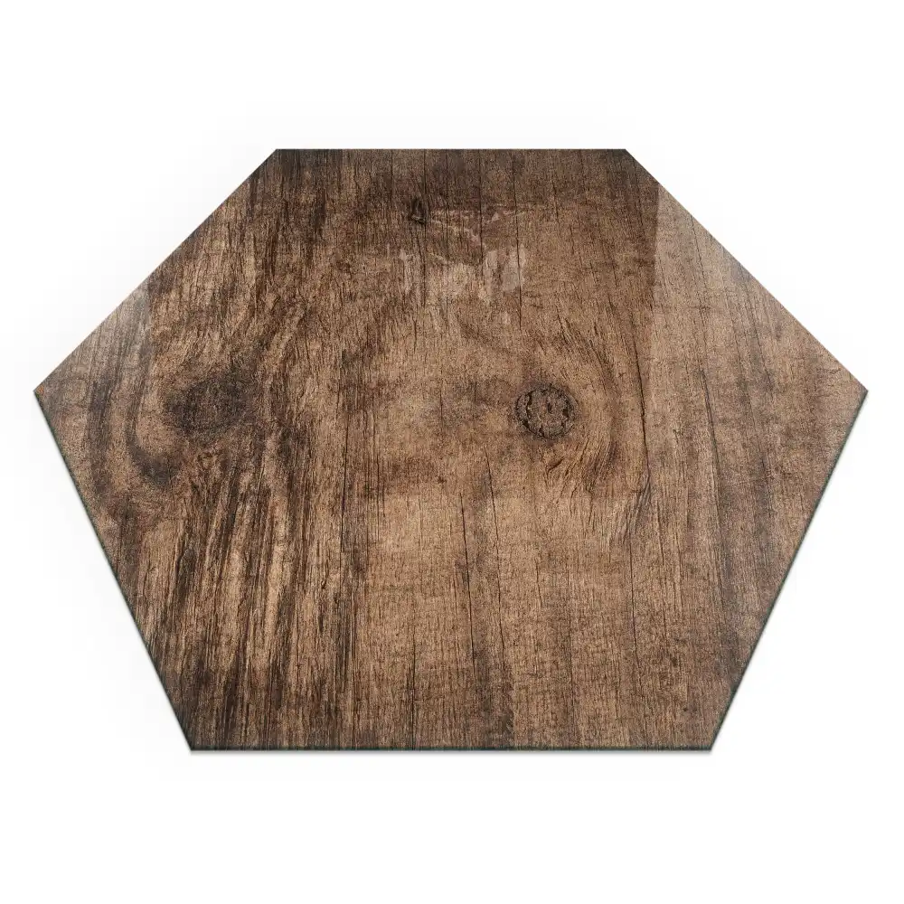 Placă de protecție hexagonală pentru sobă cu model de lemn natural