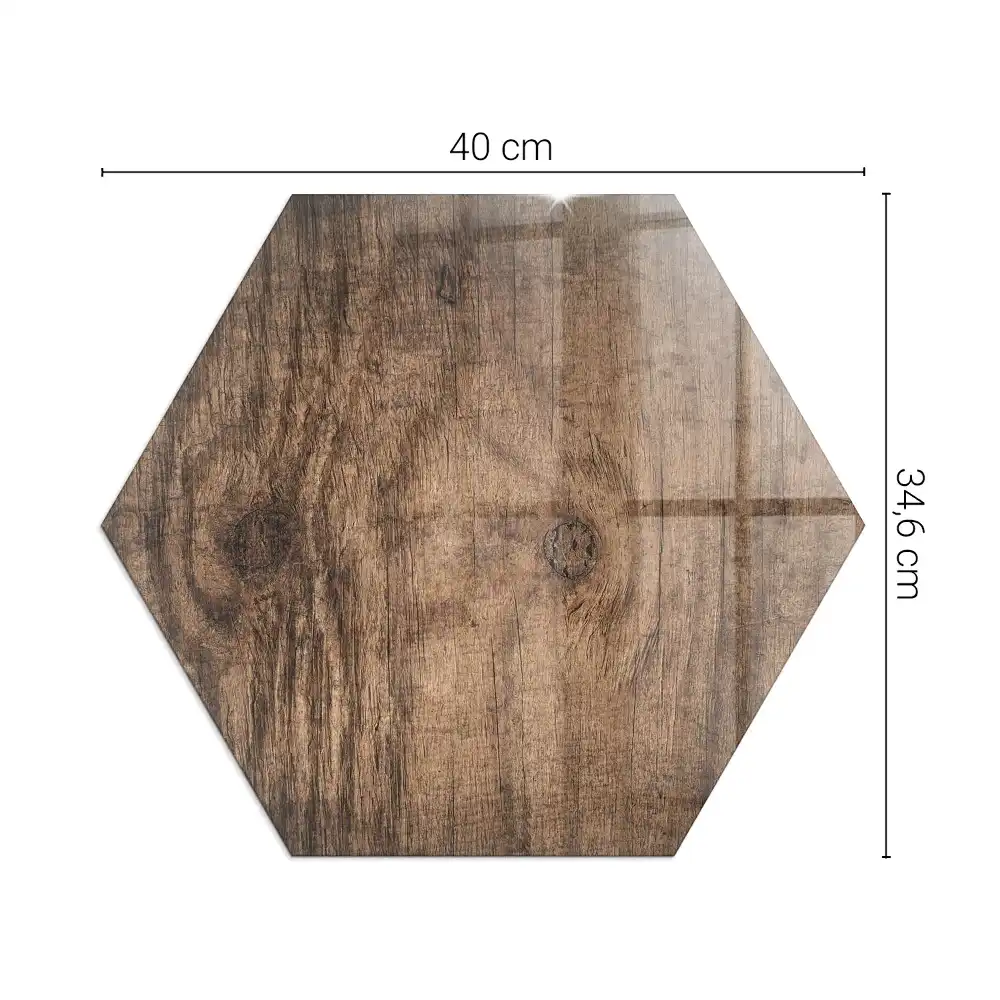 Placă de protecție hexagonală pentru sobă cu model de lemn natural
