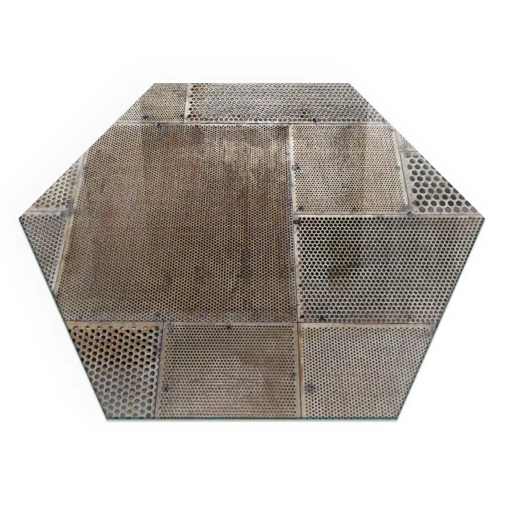 Placă de protecție hexagonală sub sobă cu model tablă perforată