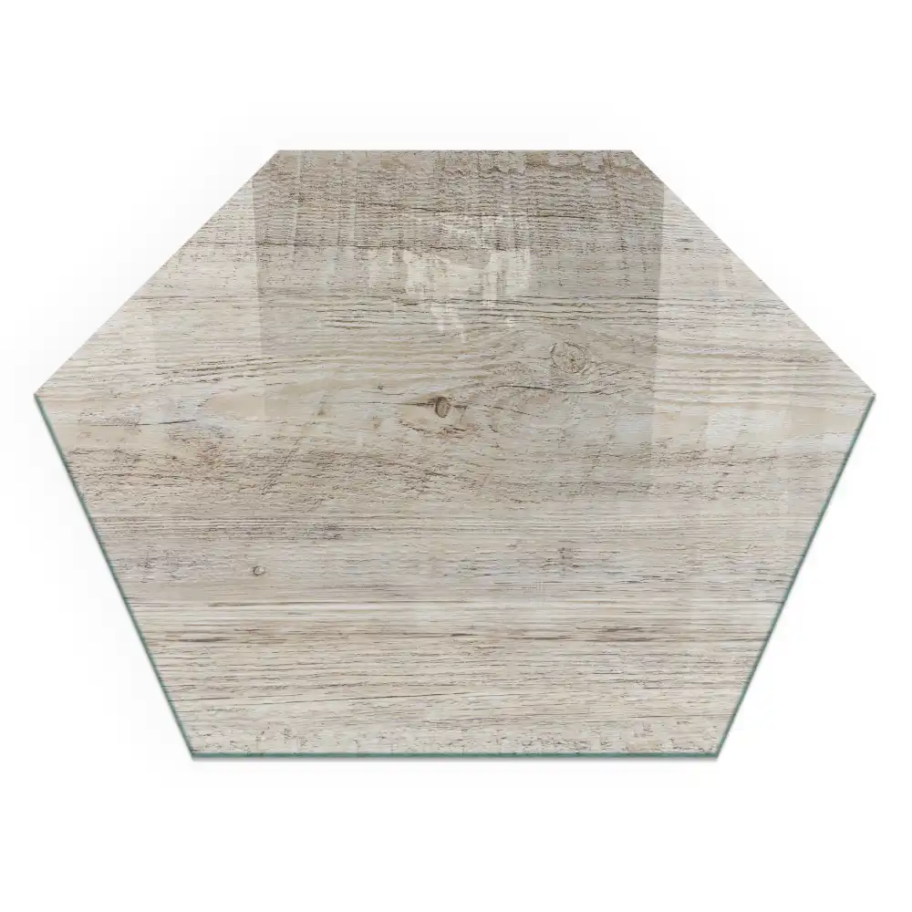 Placă de protecție hexagonală pentru sobă cu aspect de lemn deschis
