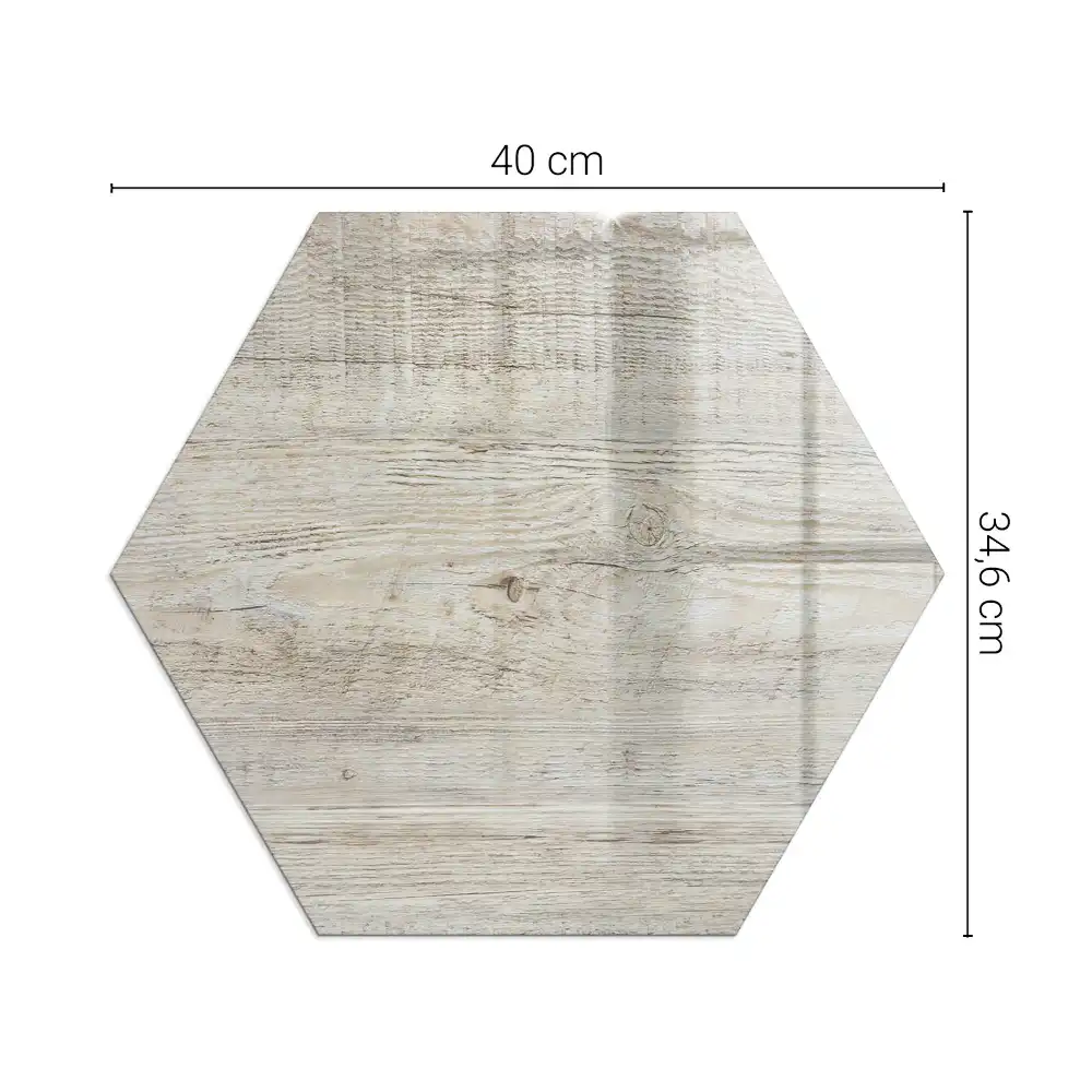 Placă de protecție hexagonală pentru sobă cu aspect de lemn deschis