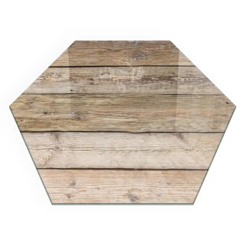 Protecție hexagonală pentru pardoseală sub sobă cu model de scânduri de lemn