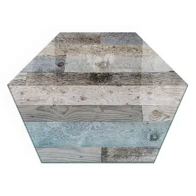Placă de protecție hexagonală sub sobă cu model de scânduri în nuanțe variate