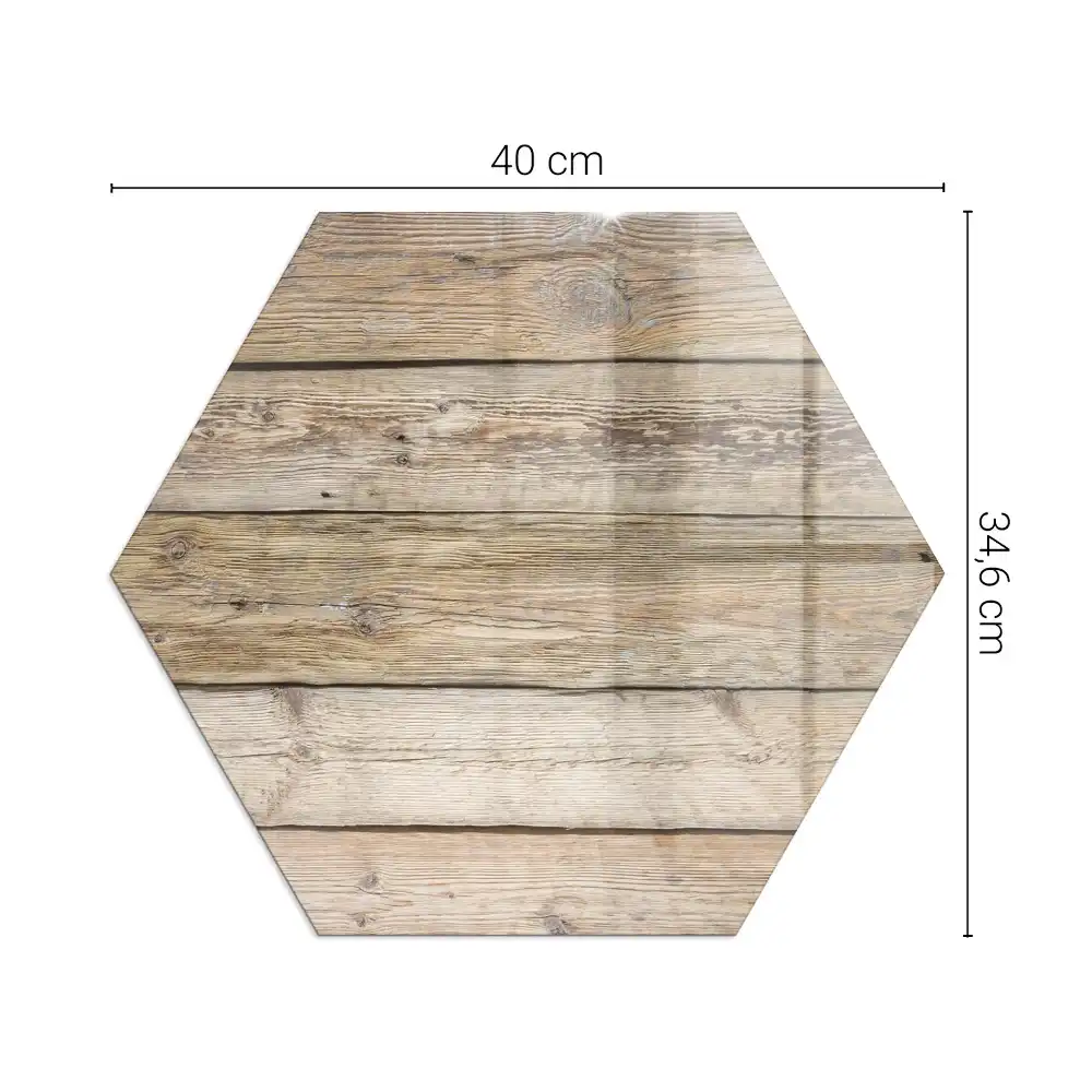Placă de protecție hexagonală pentru sobă cu textură de scânduri de lemn