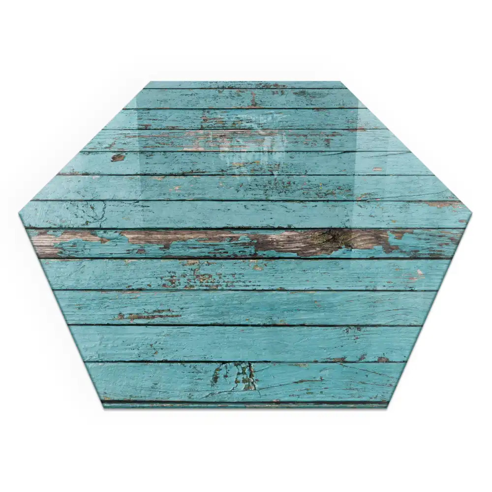 Placă de protecție hexagonală pentru șemineu cu design de scânduri rustice
