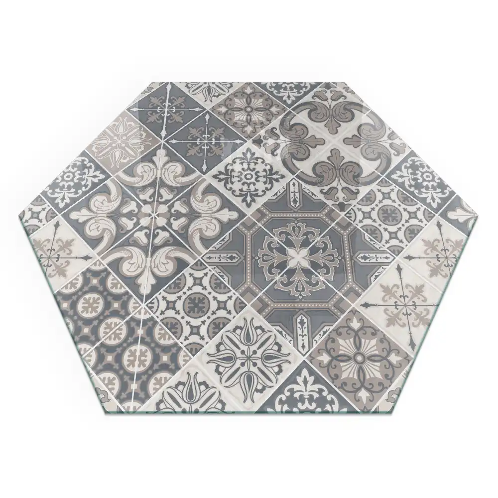 Placă hexagonală de protecție pentru șemineu cu model decorativ tip mozaic