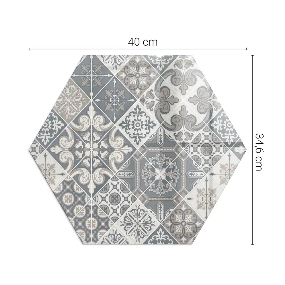 Placă hexagonală de protecție pentru șemineu cu model decorativ tip mozaic