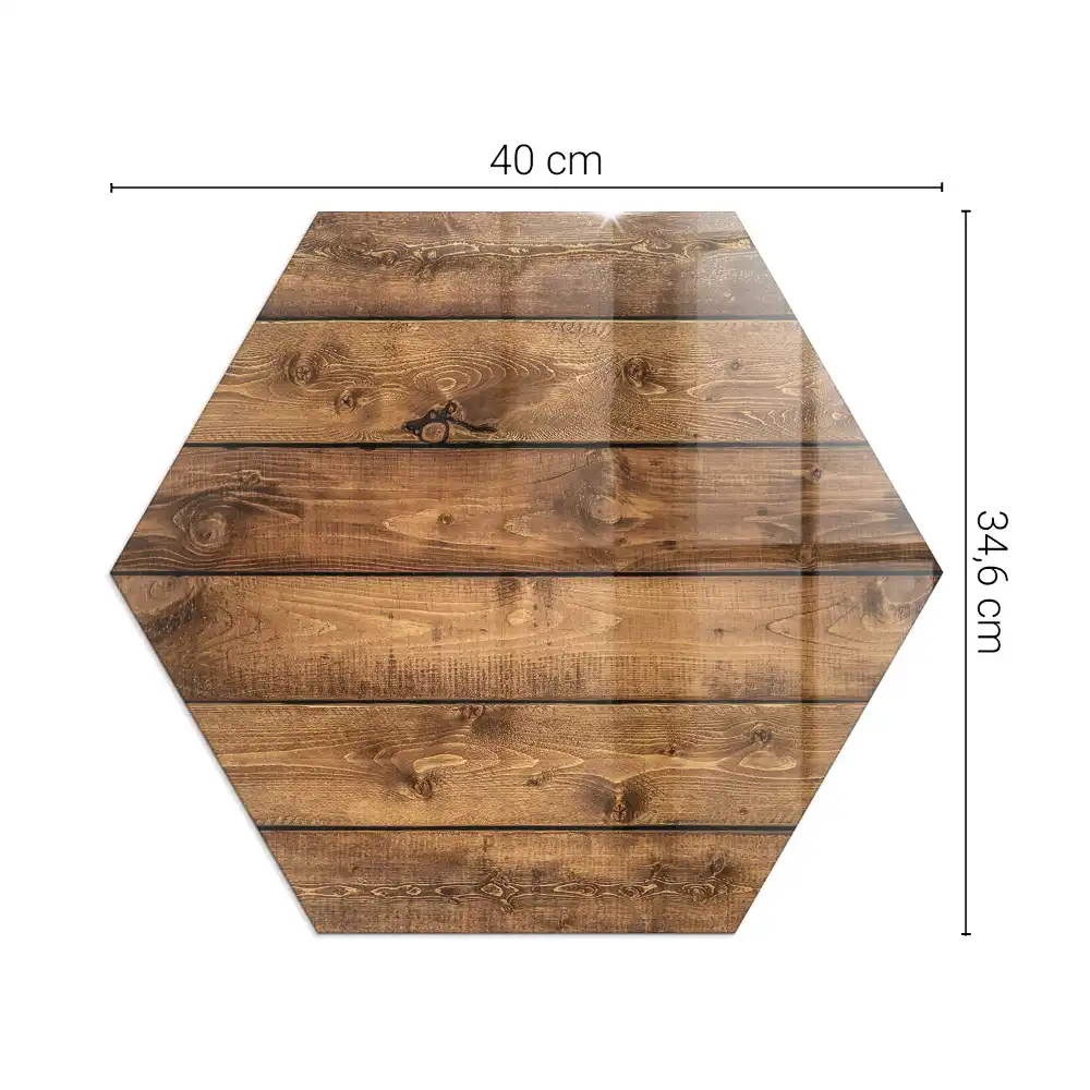 Placă de protecție hexagonală pentru sobă cu model de scândură de lemn cu inele