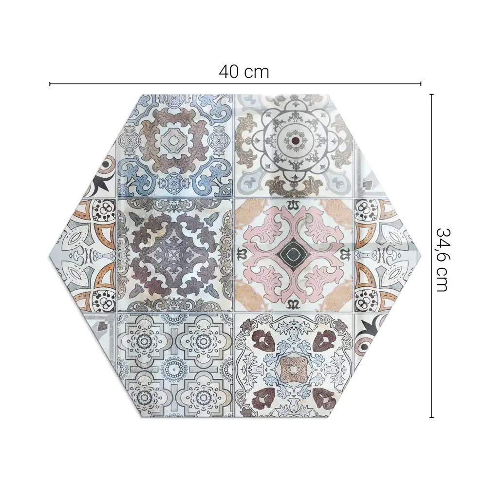 Placă de protecție pentru șemineu cu formă hexagonală și model mozaic