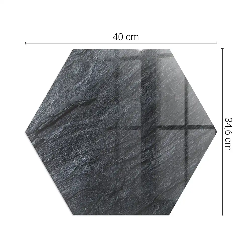 Placă hexagonală de protecție sub sobă cu textură de piatră