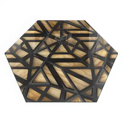 Placă hexagonală de protecție pentru șemineu cu model geometric din lemn