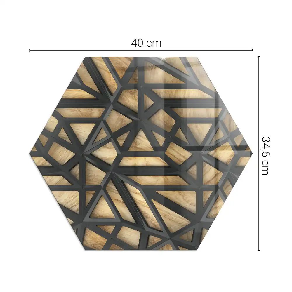 Placă hexagonală de protecție pentru șemineu cu model geometric din lemn
