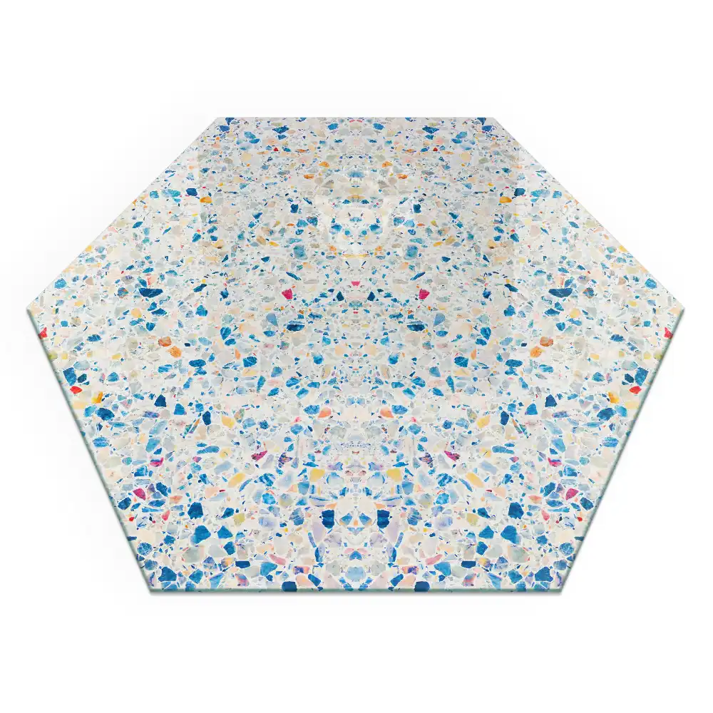 Placă de protecție pentru șemineu hexagonală cu model abstract