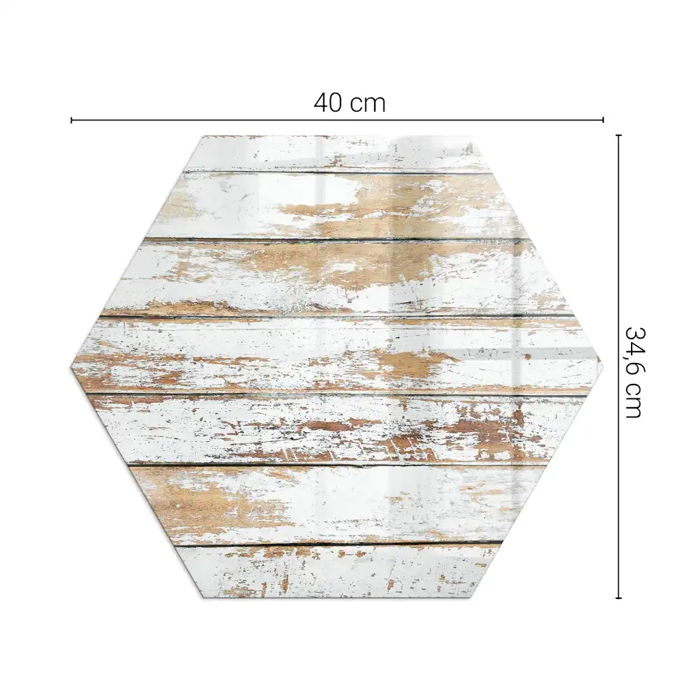 Placă de protecție sub sobă hexagonală cu model de scândură de lemn deteriorată