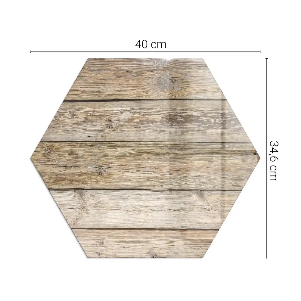 Placă hexagonală de protecție sub șemineu cu model de scânduri din lemn natural
